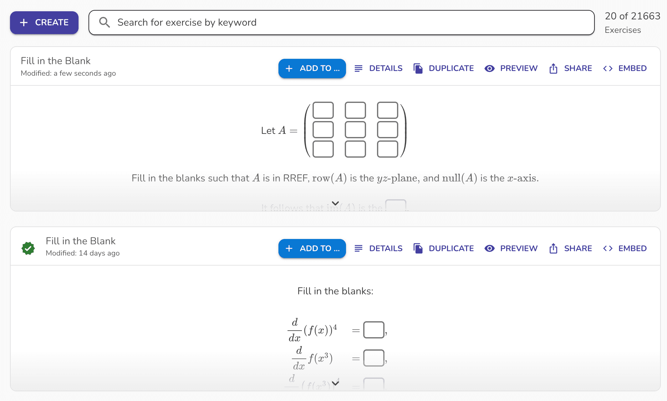 A growing community catalog of over 20K exercises